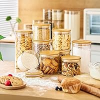 Vista 7 de Tarros de vidrio con tapas de bambú de 28 onzas líquidas [Juego de 8], recipientes de vidrio con tapas herméticas, recipientes de vidrio