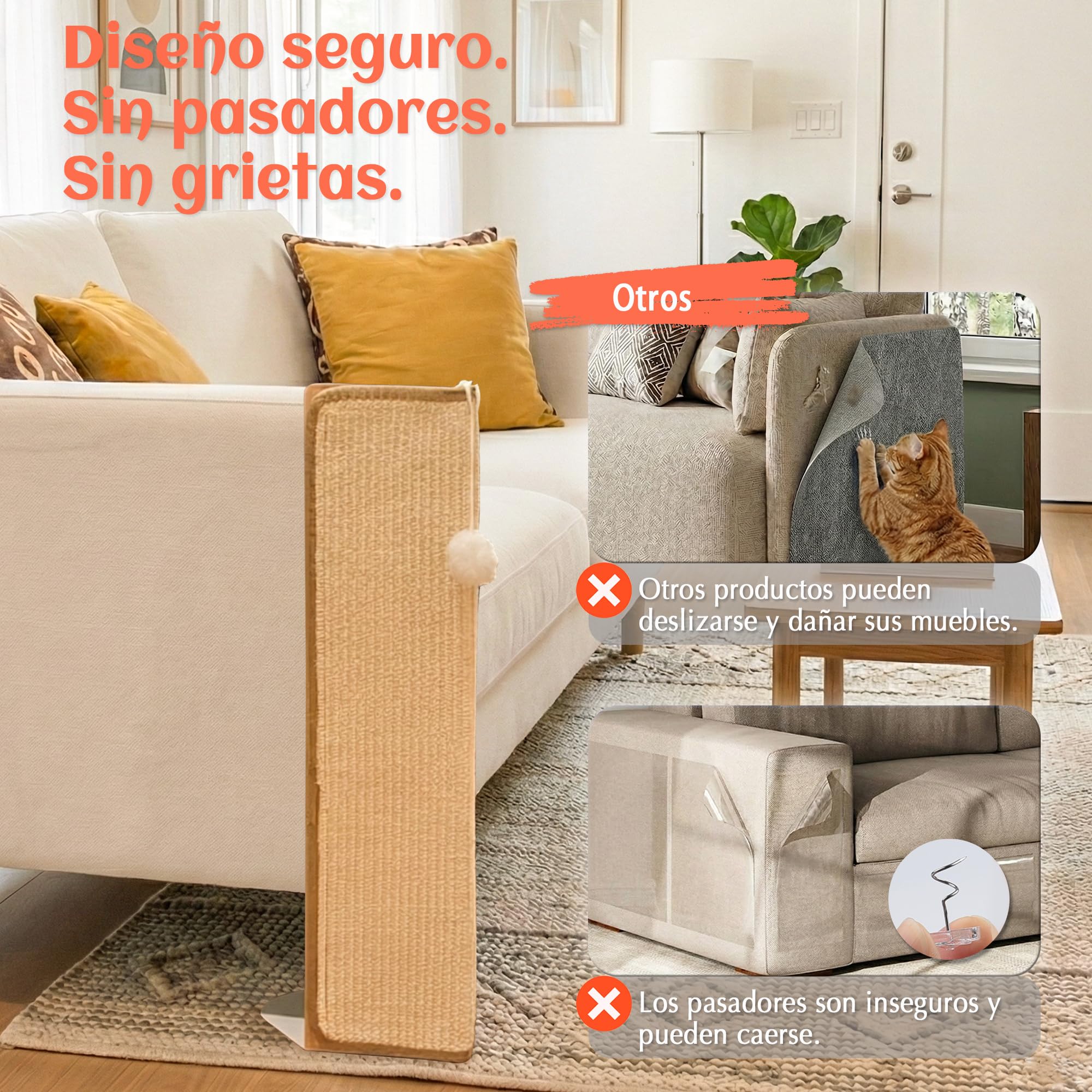 PETKARAY Rascador para Debajo de los Muebles para Gatos, Poste de rascado de sisal de 60 cm para la Esquina del sofá, Protector de Muebles con tapete para rascar para sofá con Pelota de Juguete