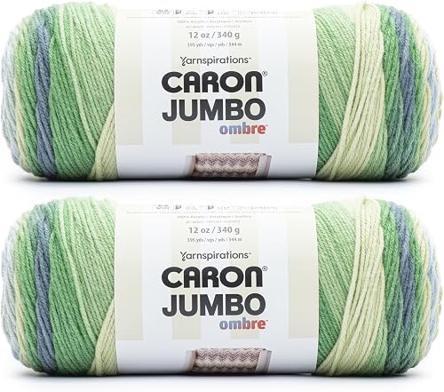 Caron Jumbo Ombre Lake Mist Yarn - 2 Pack of 12oz/340g - Acrylic - #4 Worsted (Medium) - 595 Yards - Knitting & Crochet