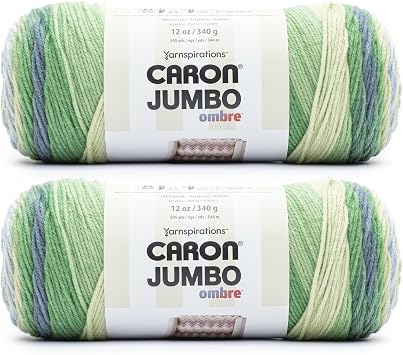 Caron Jumbo Ombre Lake Mist Yarn - 2 Pack of 12oz/340g - Acrylic - #4 Worsted Medium - 595 Yards - Knitting & Crochet