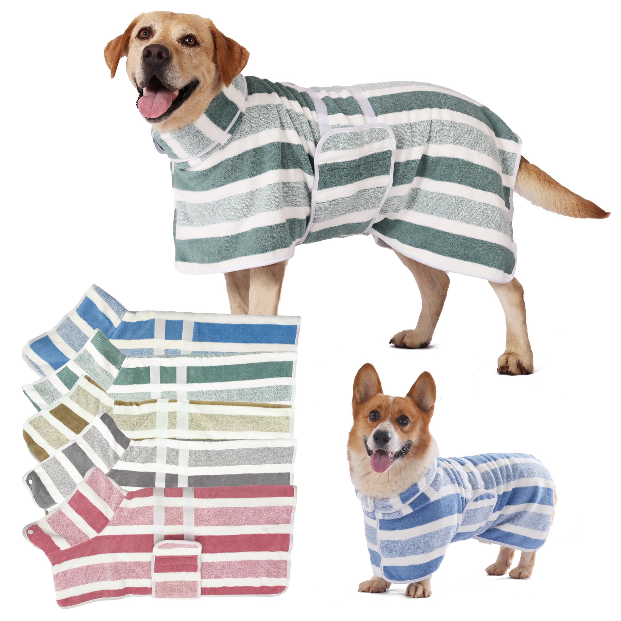 Accappatoio per cani ad asciugatura rapida a righe (verde, 2XL)