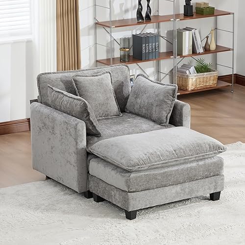 Miniatura 63 de Sofá seccional modular beige de 111.5", sofás seccionales grandes de 3 plazas para sala de estar, tela de chenilla marfil blanquecino, sofá nube de