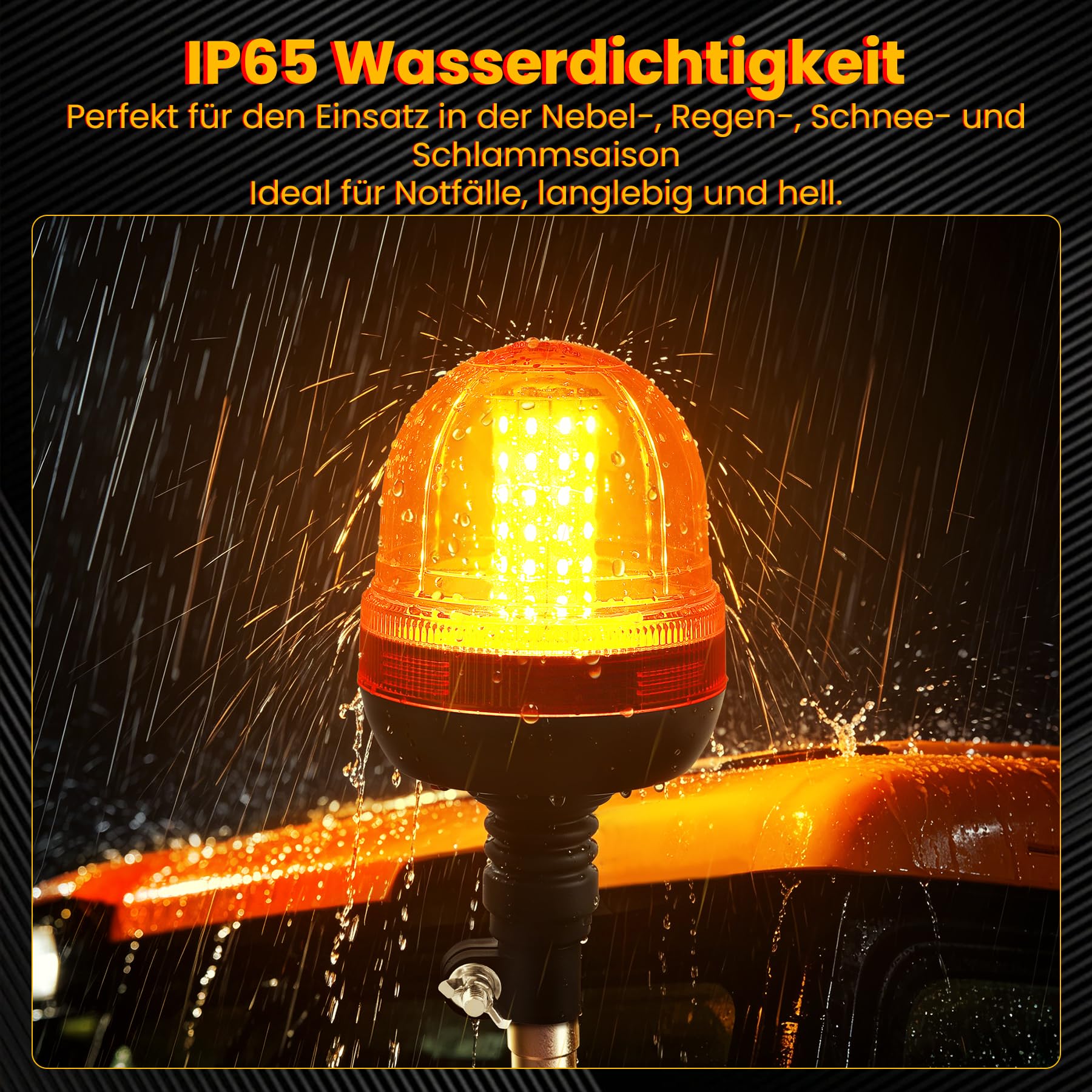 2PCS Amber Rundumleuchte - 2X60LED Warnleuchten mit 3 Blitzmustern, 12V/24V Blinkleuchte Rotating Beacon für landwirtschaftliche Maschinen, Nutzfahrzeuge, Schulbusse, Traktoren, Bagger, LKW