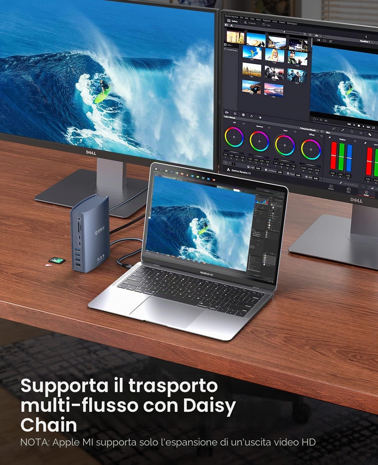 ORICO Docking Station Thunderbolt 3, 15 in 1 60W 40Gbps per Laptop USB-C, Doppio Display 4K a 60 Hz, Displayport DP1.4, USB-A Gen 1, Type-C Gen 2, Gigabit Ethernet per MacBook Mac e Windows