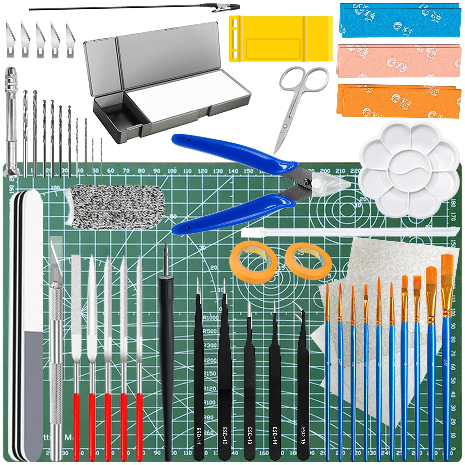 Waltool 69Pcs Basic Model Tools Craft Set with Hobby Clippers Model Tweezers, Modeler Building Kit for Gundam Model Assembling, Building and Repairing