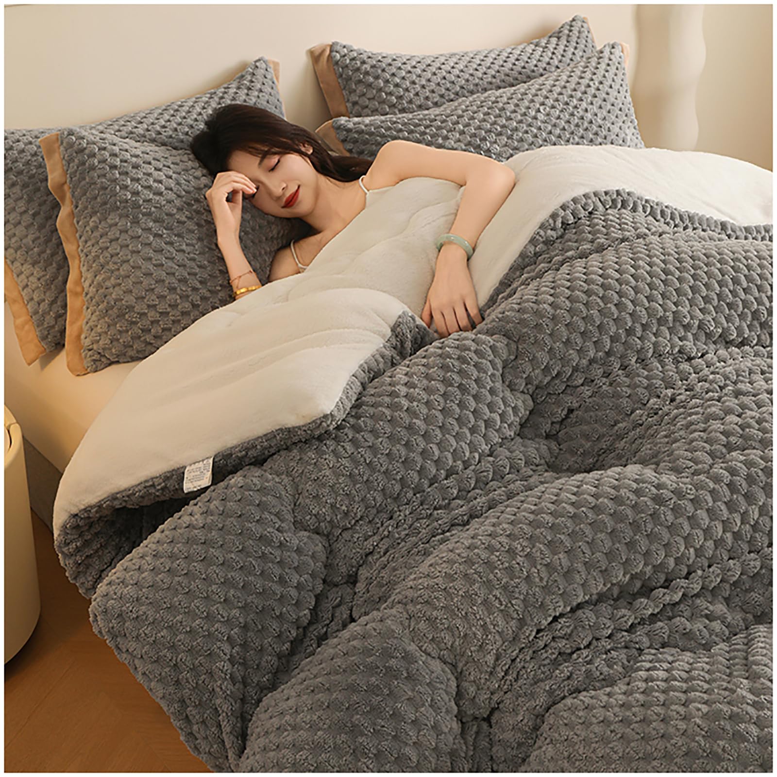 Edredón de cachemira ZTGL reversible manta de felpa gris premium para cama 200x230cm