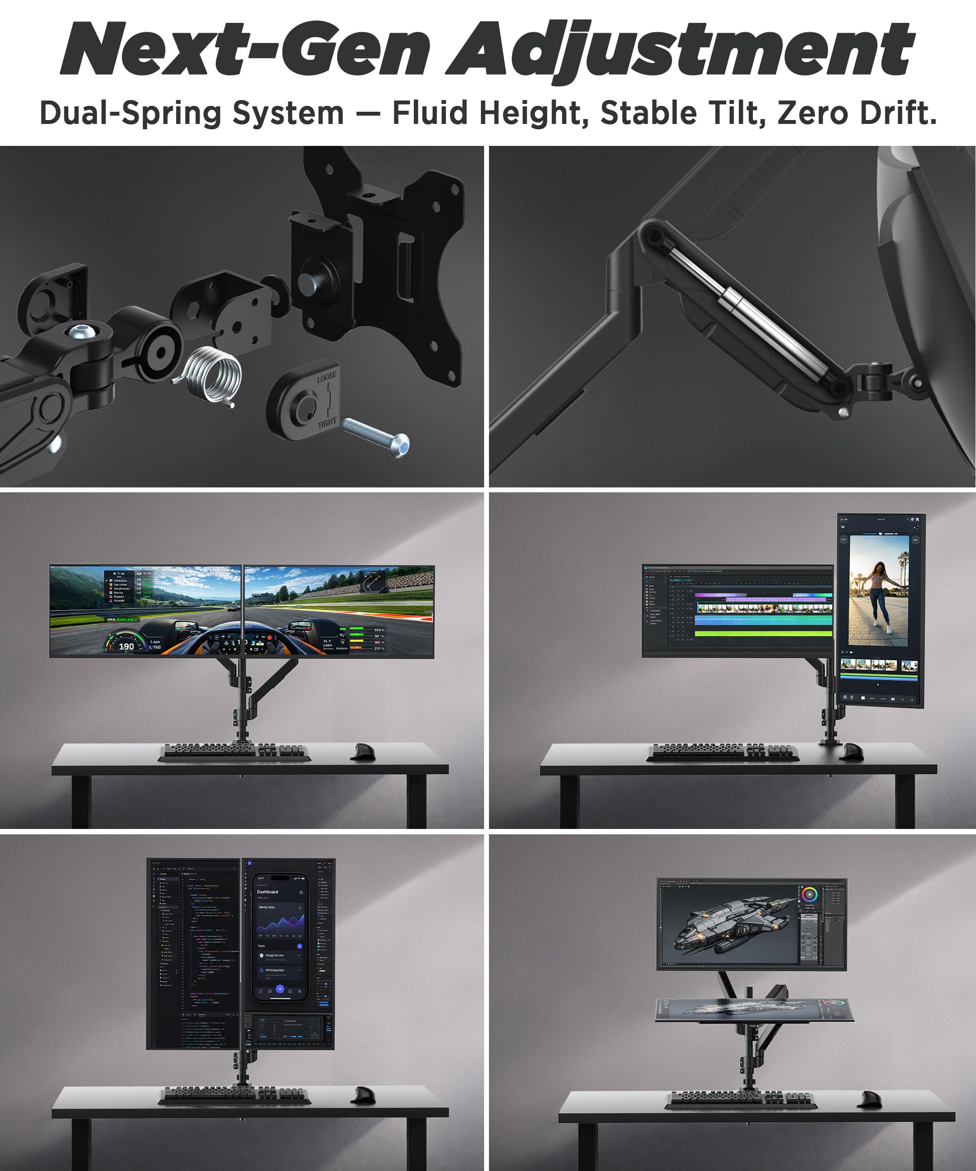 ULTRARM Braccio extra alto e robusto per monitor ultrawide da 40" | Altezza max 85 cm, capacità VESA 12 kg, morsetto a C e passacavi, regolabile, braccio ergonomico, Nero, MA12P-S