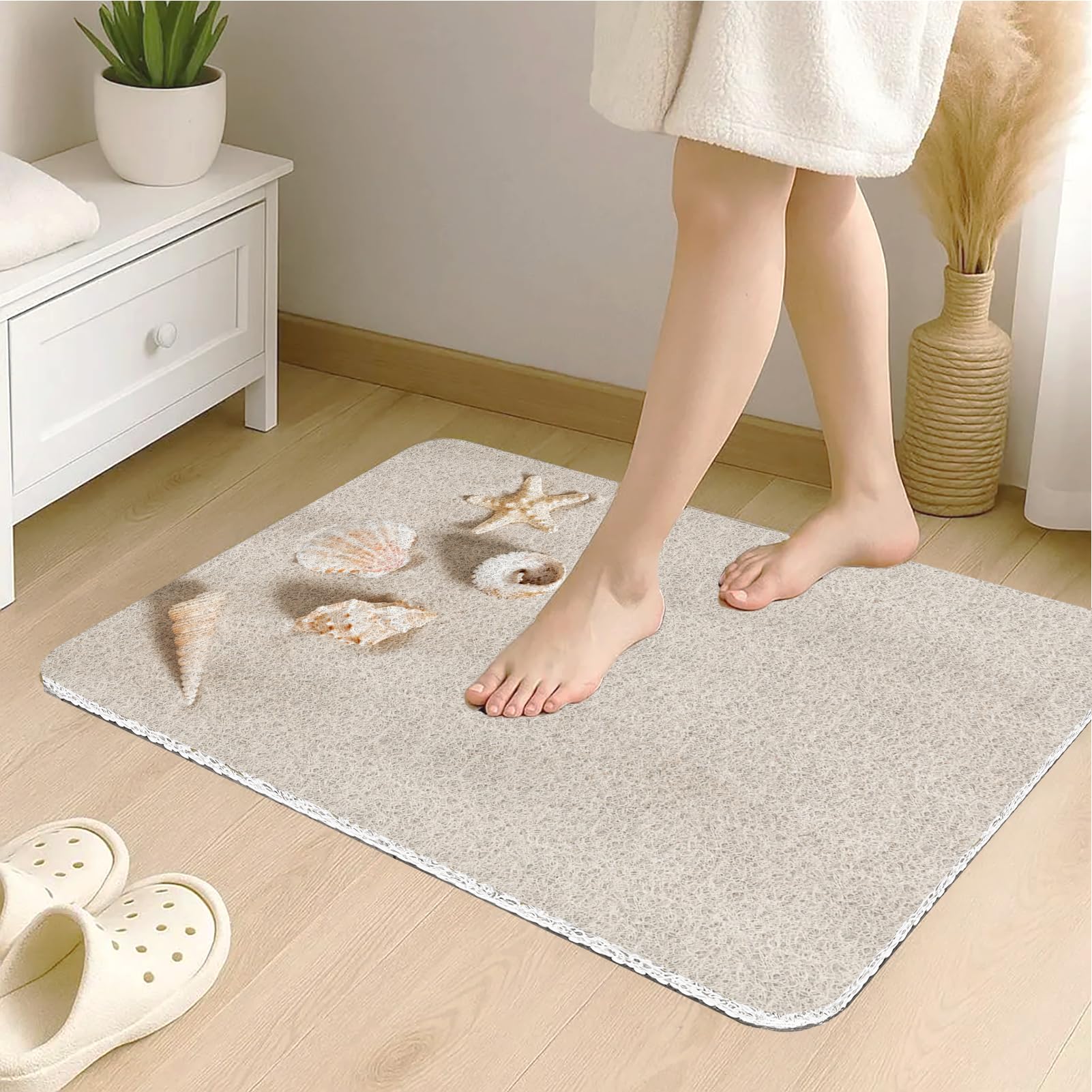 Alfombrillas de lufa para ducha, antideslizante, textura suave, con drenaje, secado rápido, almohadilla de baño suave y cómoda para zonas húmedas (marrón blanco)