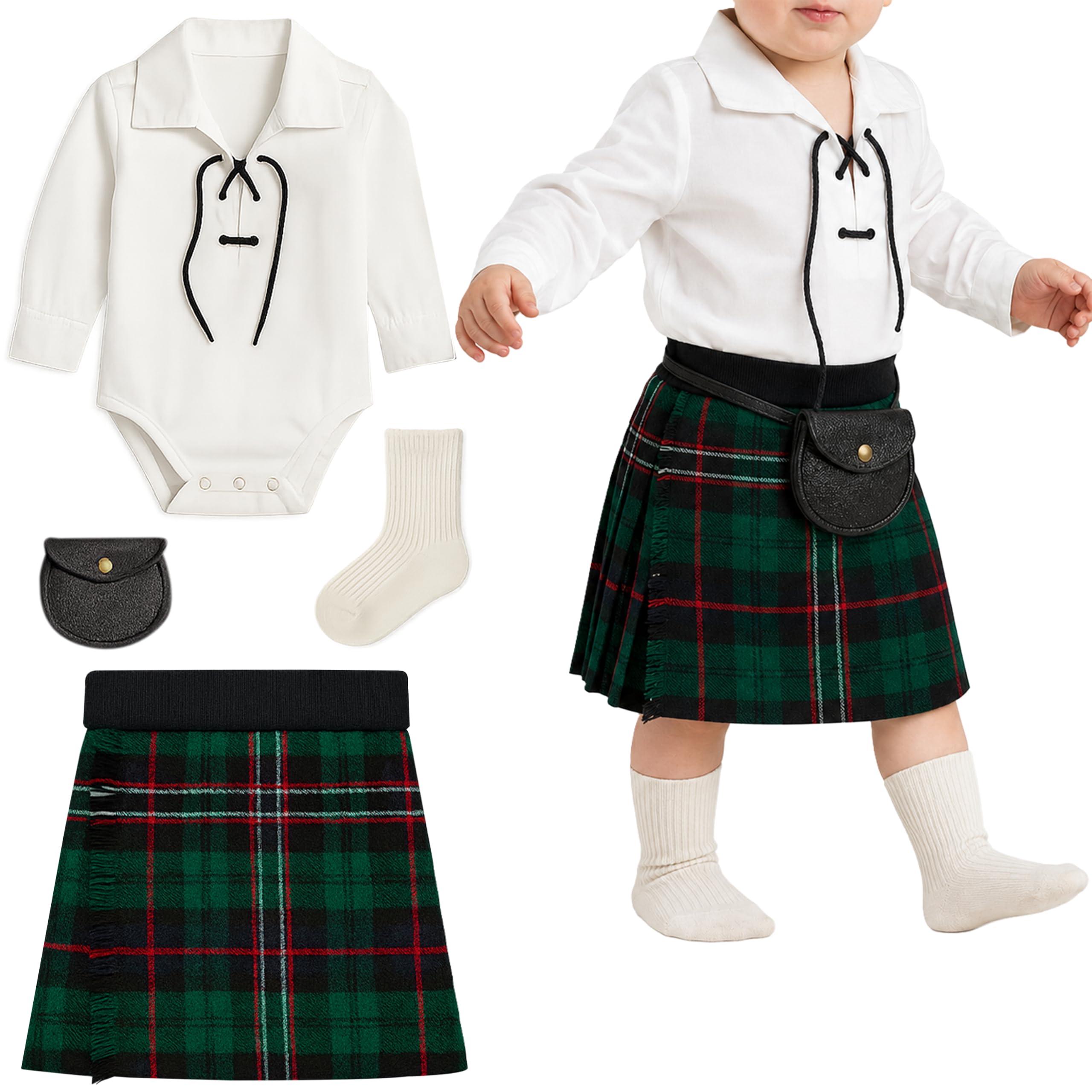 BRAW CLANS TARTANS Baby Kilt Outfit for 12-24 Months, Ghillie Shirt, Sporran & kilt hose - Traditional Scottish Scottish National Tartan Gift for baby