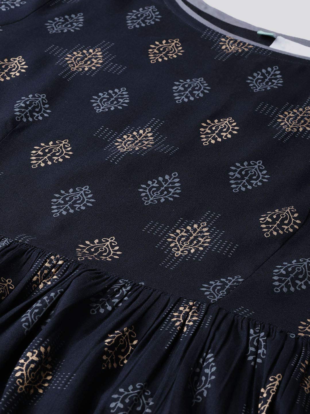 Idalia Navy Blue Gold Pure Cotton 3/4 Sleeve Kurta Set With Dupatta For Women