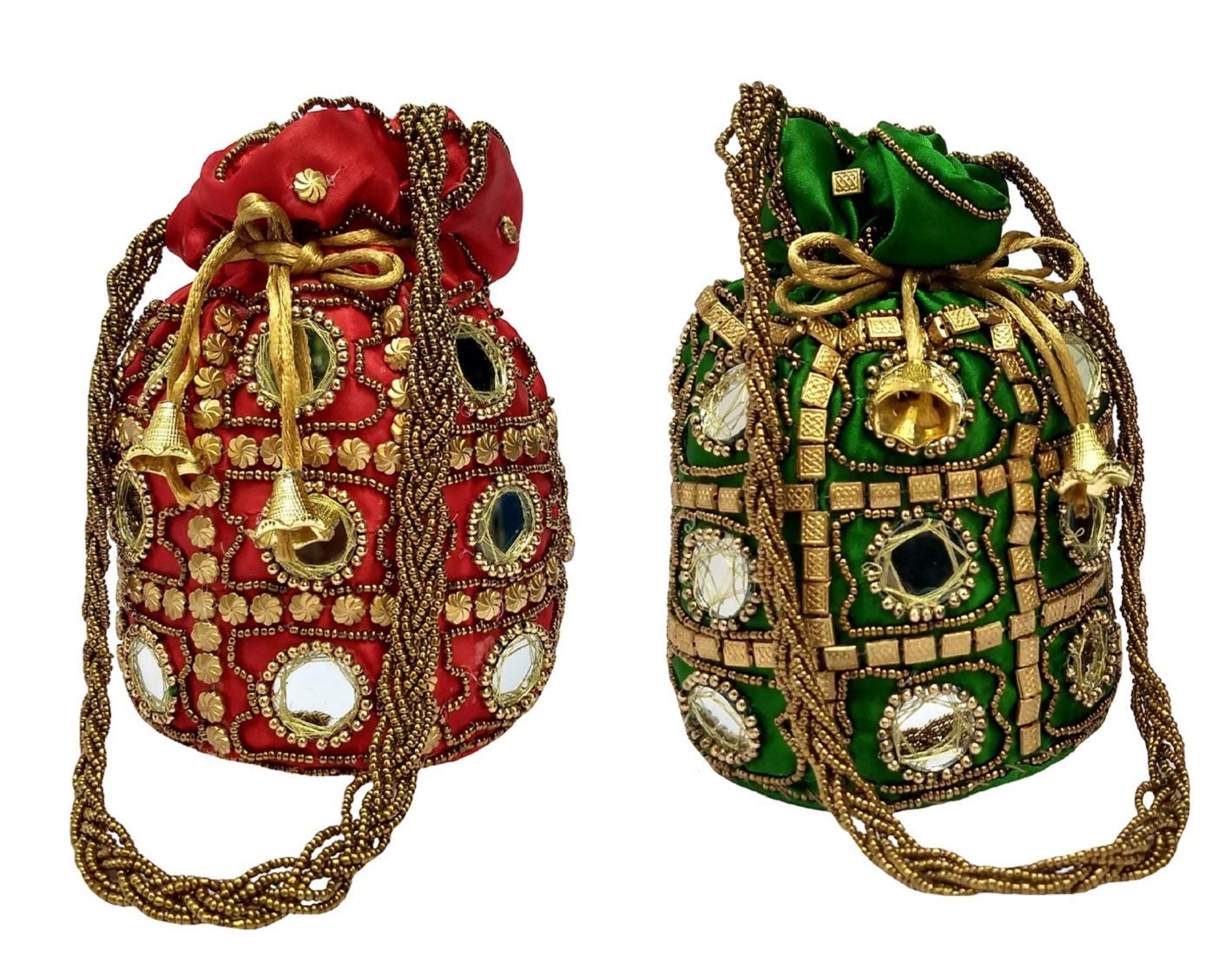 FILORA Womens Ethnic Rajasthani Silk Potli Bag Potli Purse Bridal Purse (Combo of 2 Potlis Red and Green) (B07MPV53RD) Amazon Price History, Amazon Price Tracker
