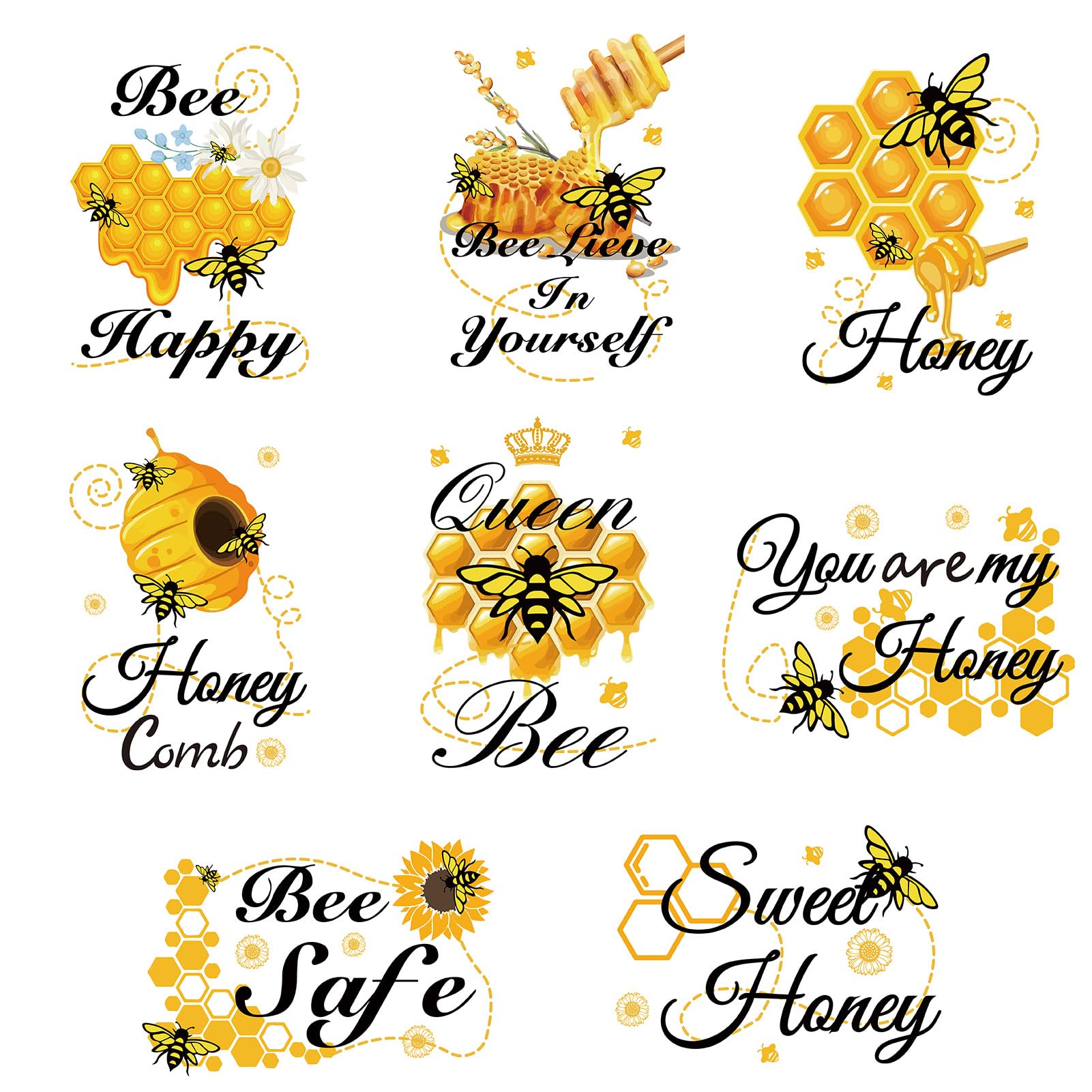 CRASPIRE 8 Styles Bees Wall Stickers PVC Waterproof Self Adhesive Decals Peel and Stick Removable Bumblebee Honey Bee Clings Animal Rectangle for Window Stairway Home Nurse Decoration TV Wall Art