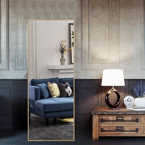 ZHOWI - Espejo de tamaño de cuerpo completo, con marco de metal, para montar, reclinar o colgar en la pared del dormitorio, la sala de estar o el