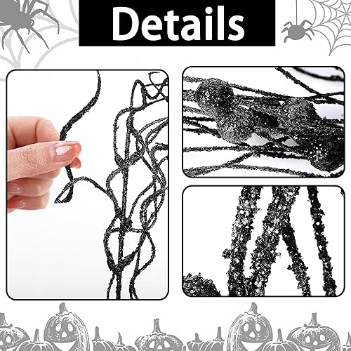 Vista 16 de Watayo 12 Pcs Halloween Artificial Curly Willow Branches, Fake Black Silver Glitter Curly Twig Stems Ornaments, Faux Halloween Glitter Sticks