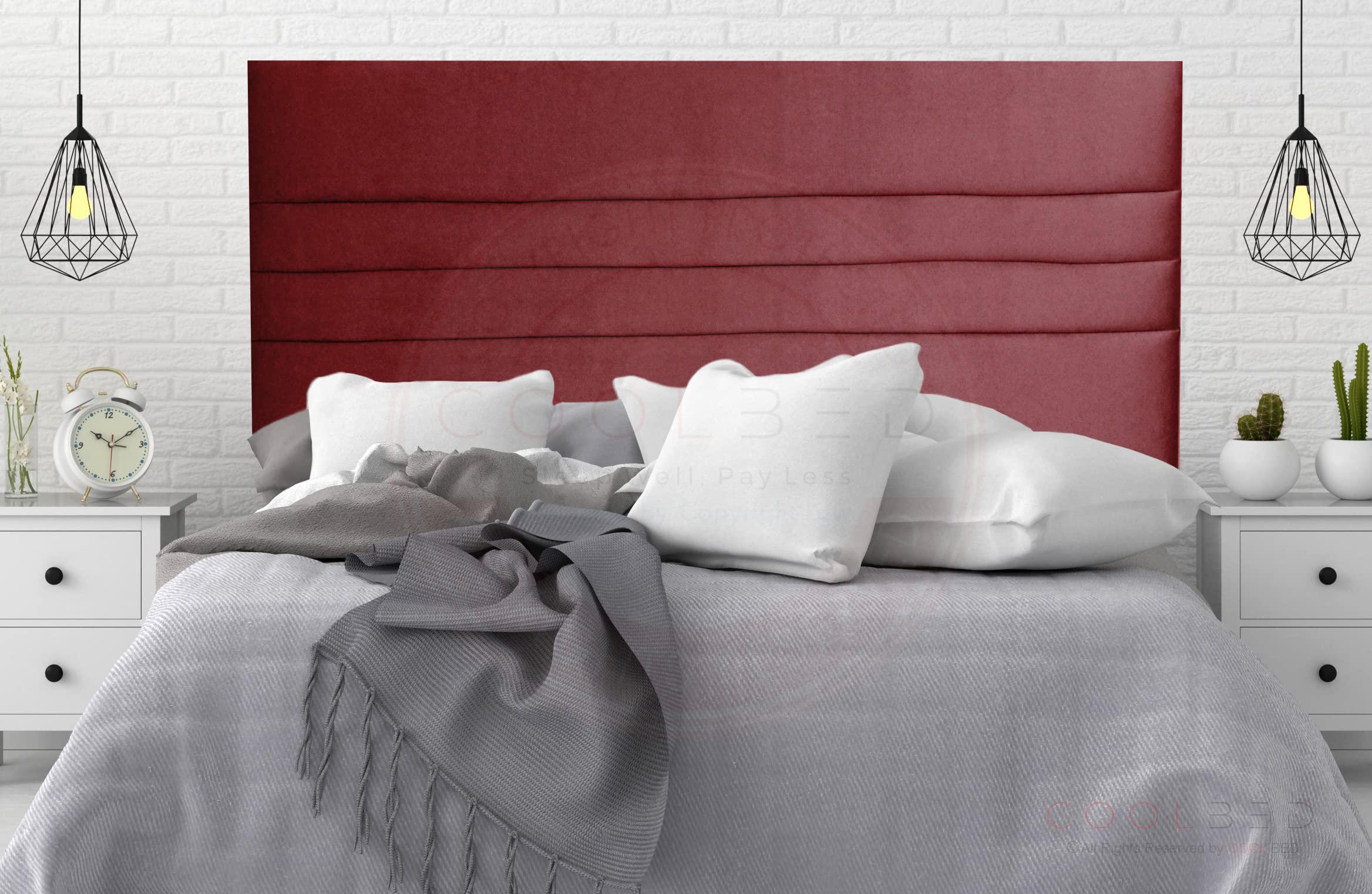 Mint Plush Velvet Headboard for Divan Bed Base | Divan Bed Headboards | Panel Bed Headboard | Upholstered Headboard | Horizontal Headboard (Burgundy Plush, Double (4'6) - 20" (H))