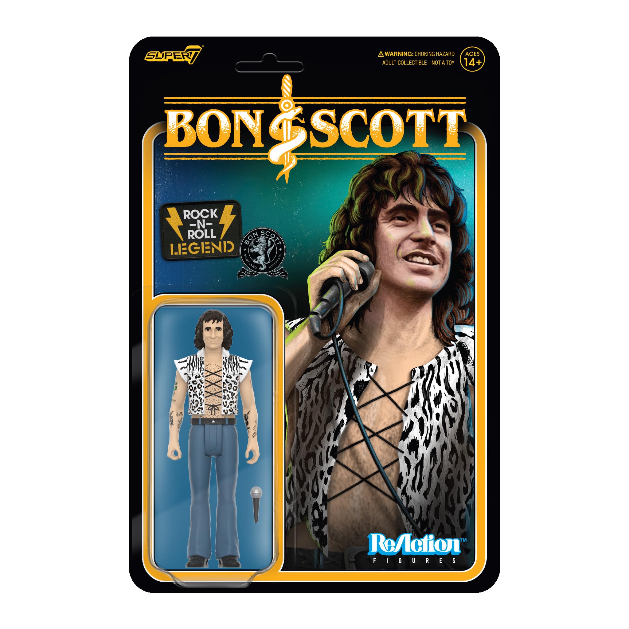 Super7 Bon Scott (Leopard Print) - 3.75" Bon Scott Action Figure with Accessory Classic Rock Collectibles and Retro Toys