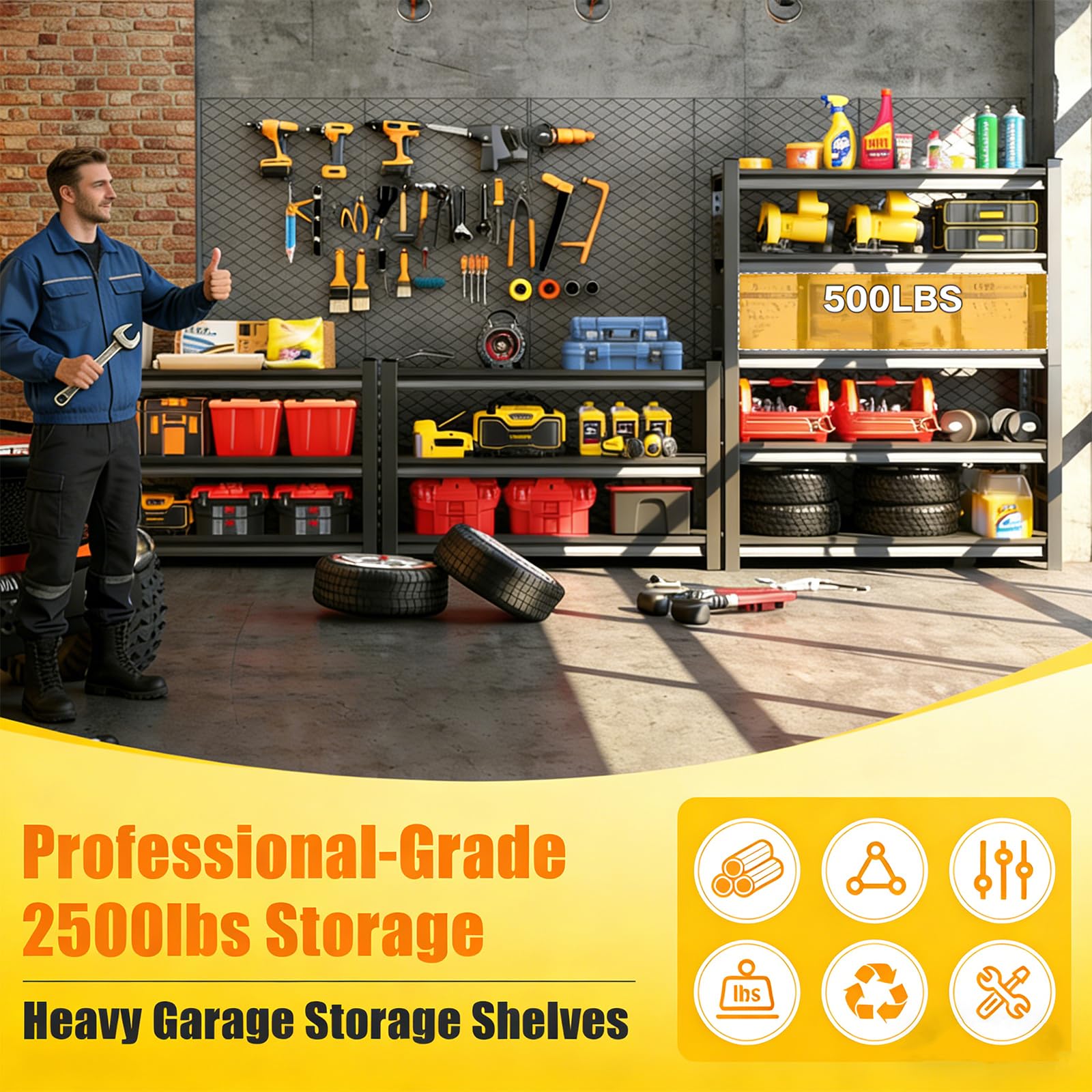 Scaffali da garage in metallo da 30,5 cm, resistenti, 91,4 cm di larghezza, per garage, 5 ripiani regolabili in acciaio per cantina, industria, negozio, dispensa, magazzino, cucina, nero