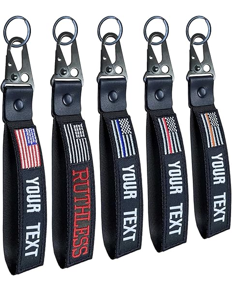 QJS PATCH Custom Keychain,Personalized Key Tag Embroidery USA Flag Name with Key Ring Car Key Chain Clip Nylon Webbing Buckle