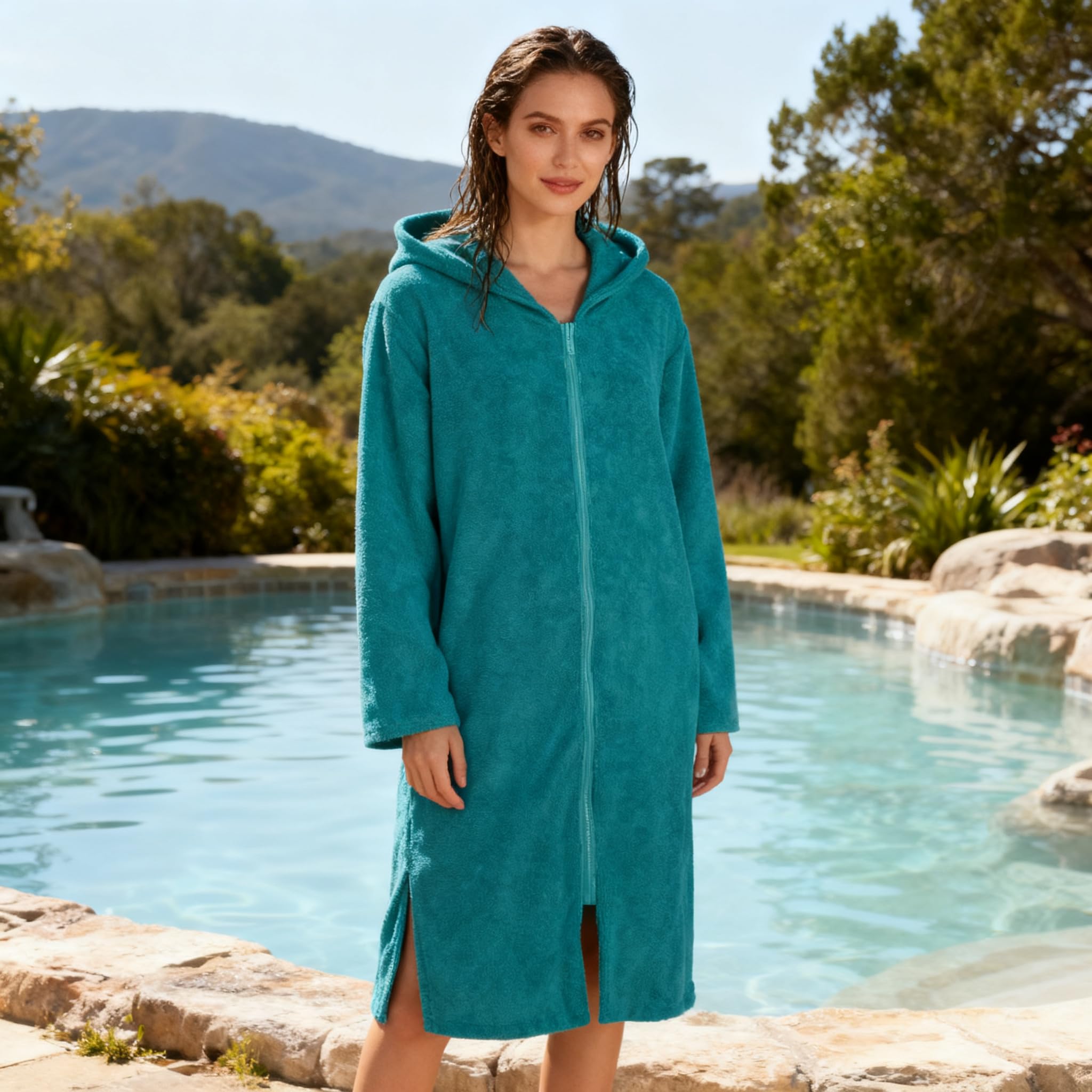 DiaryLook Kapuzen-Badeponcho mit Reißverschluss | Schnelltrocknender Surf-Poncho Microfiber Handtuch für Strand/Schwimmbad | Umkleidehilfe bei Wassersport & Schnorcheln | Damen & Herren