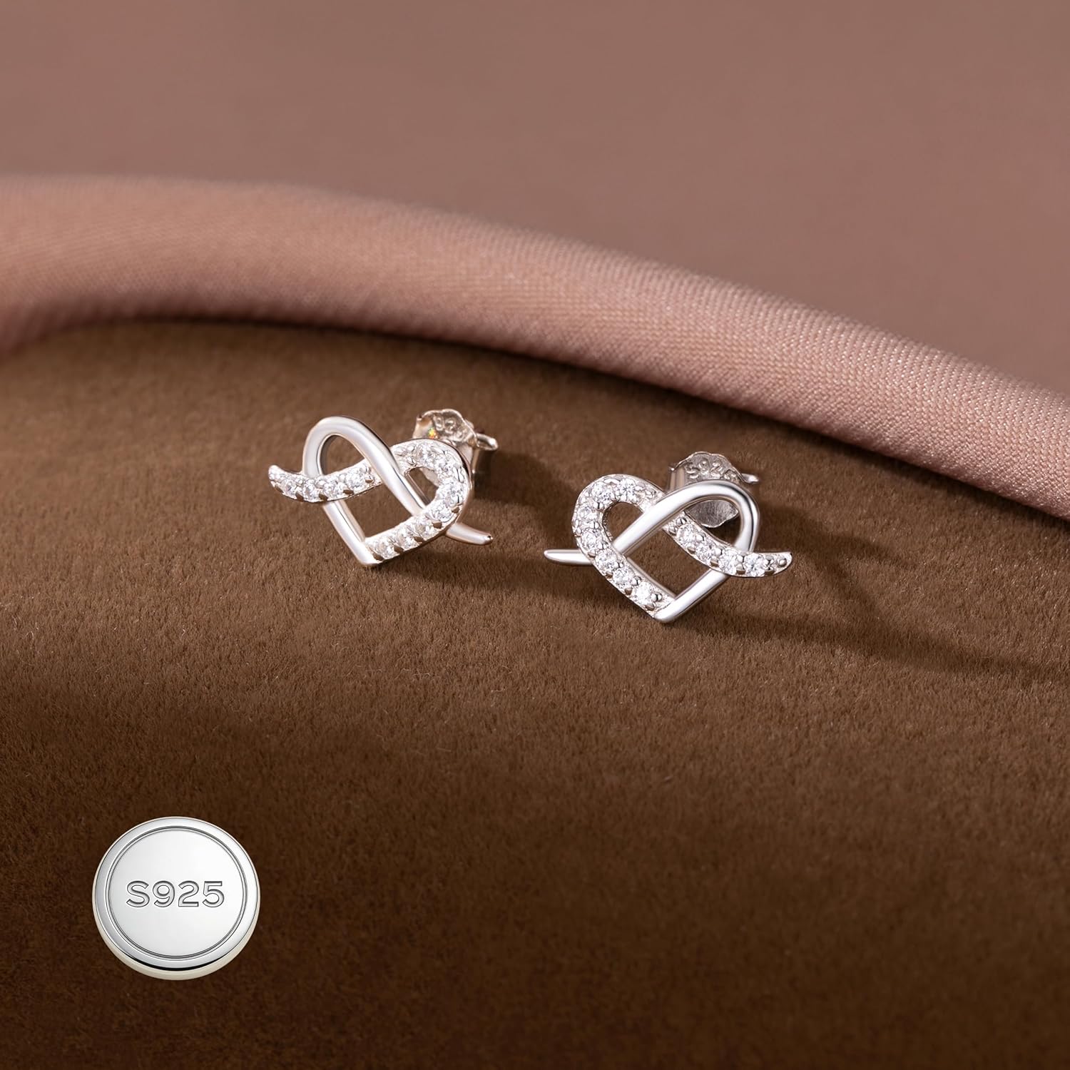 Reffeer Solid 925 Sterling Silver CZ Infinity Heart Stud Earrings for Women Teen Girls Love Heart Stud Earrings - Image 6
