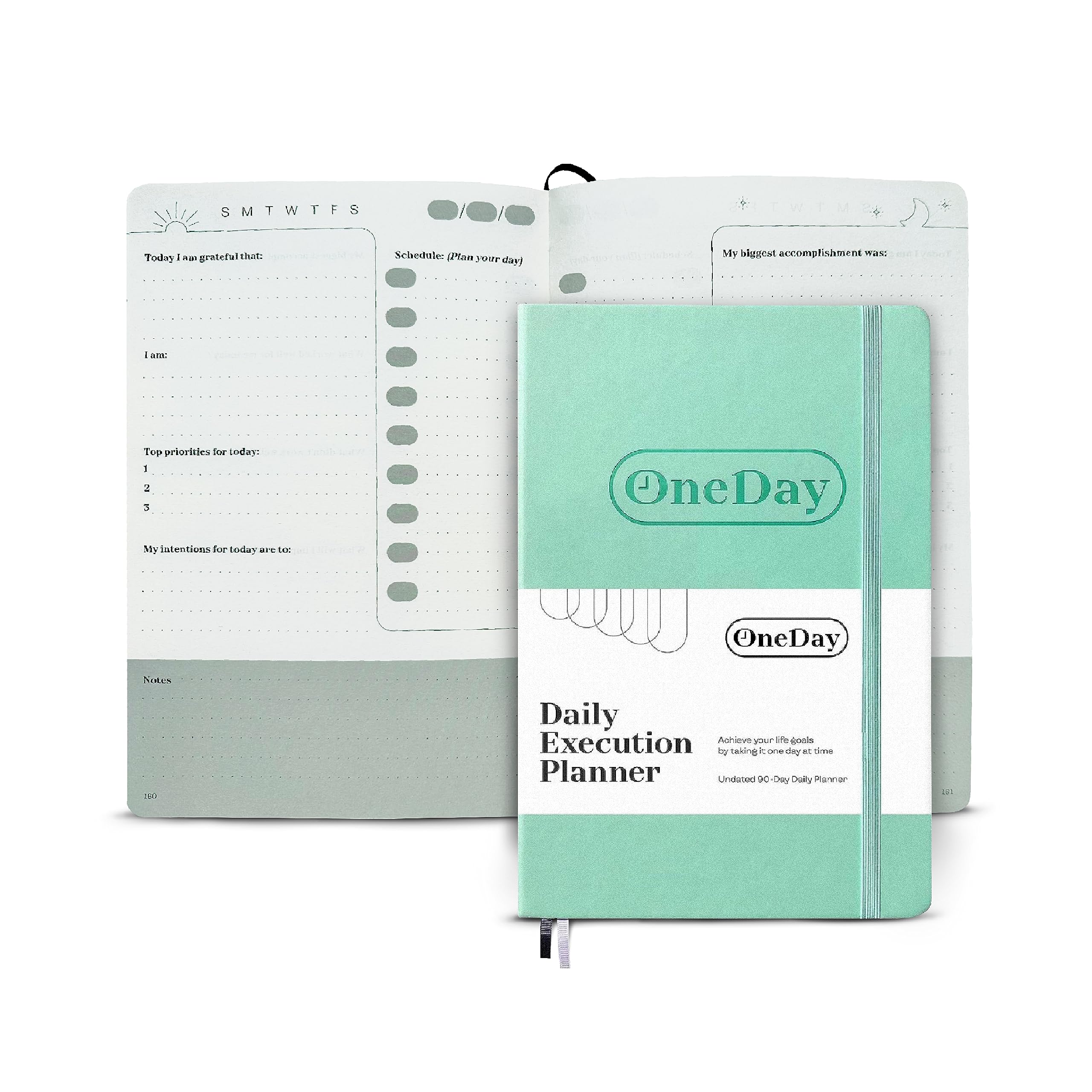 One Day - Daily Execution Planner - Undated 90 Day Journal, Weekly and Monthly Planner | Hard Cover with Faux Leather (Teal)