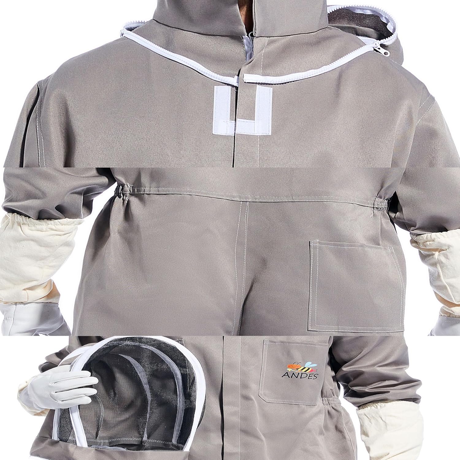 ANDES Beekeeper Suit for Men & Women - Universal Beekeeping Supplies | Bee Suits Attire with Ventilation Veil &Sheepskin Gloves XX-Large