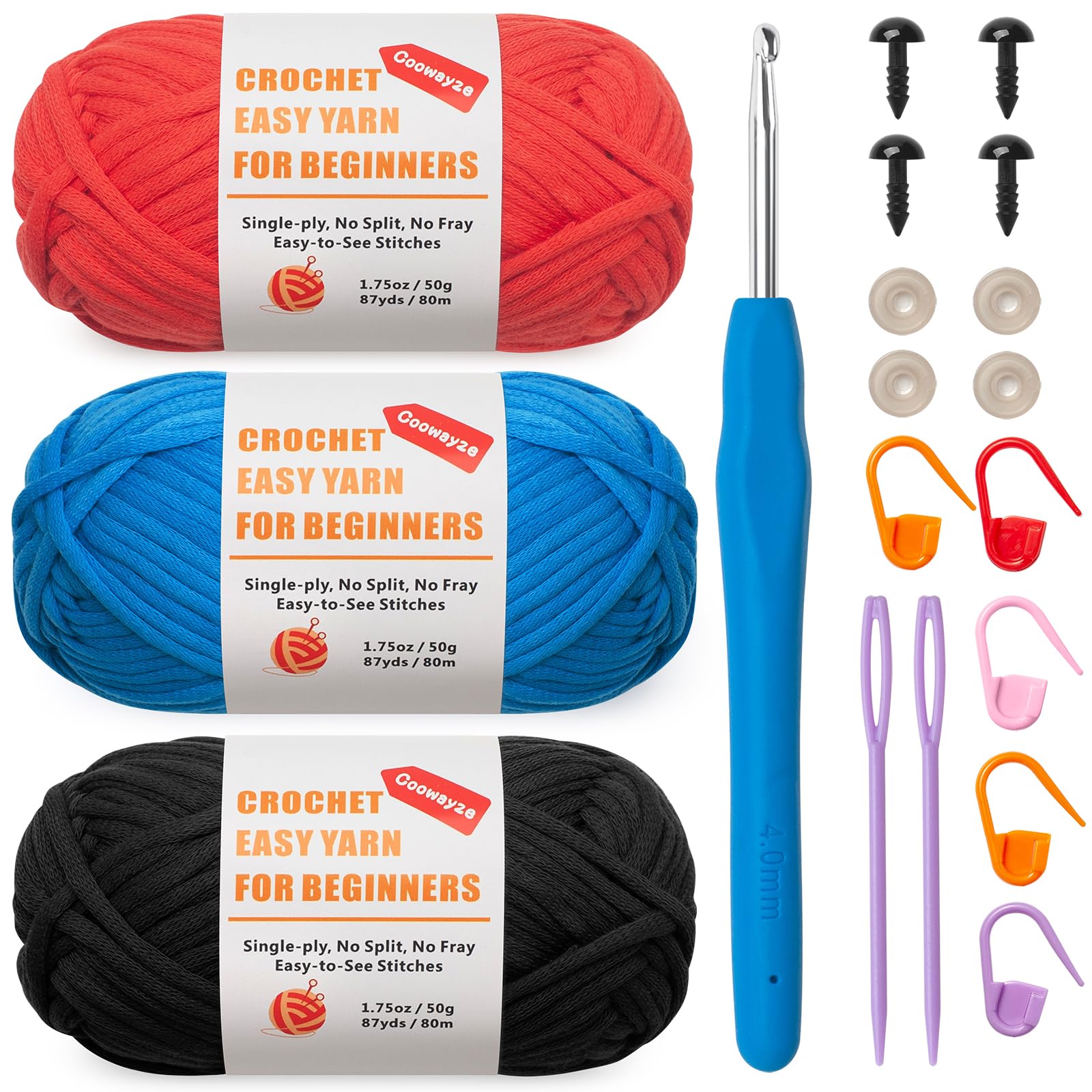 WSICSE Beginner Crochet Kit - 8 Colors Chunky Cotton Yarn With Hooks & Tools
