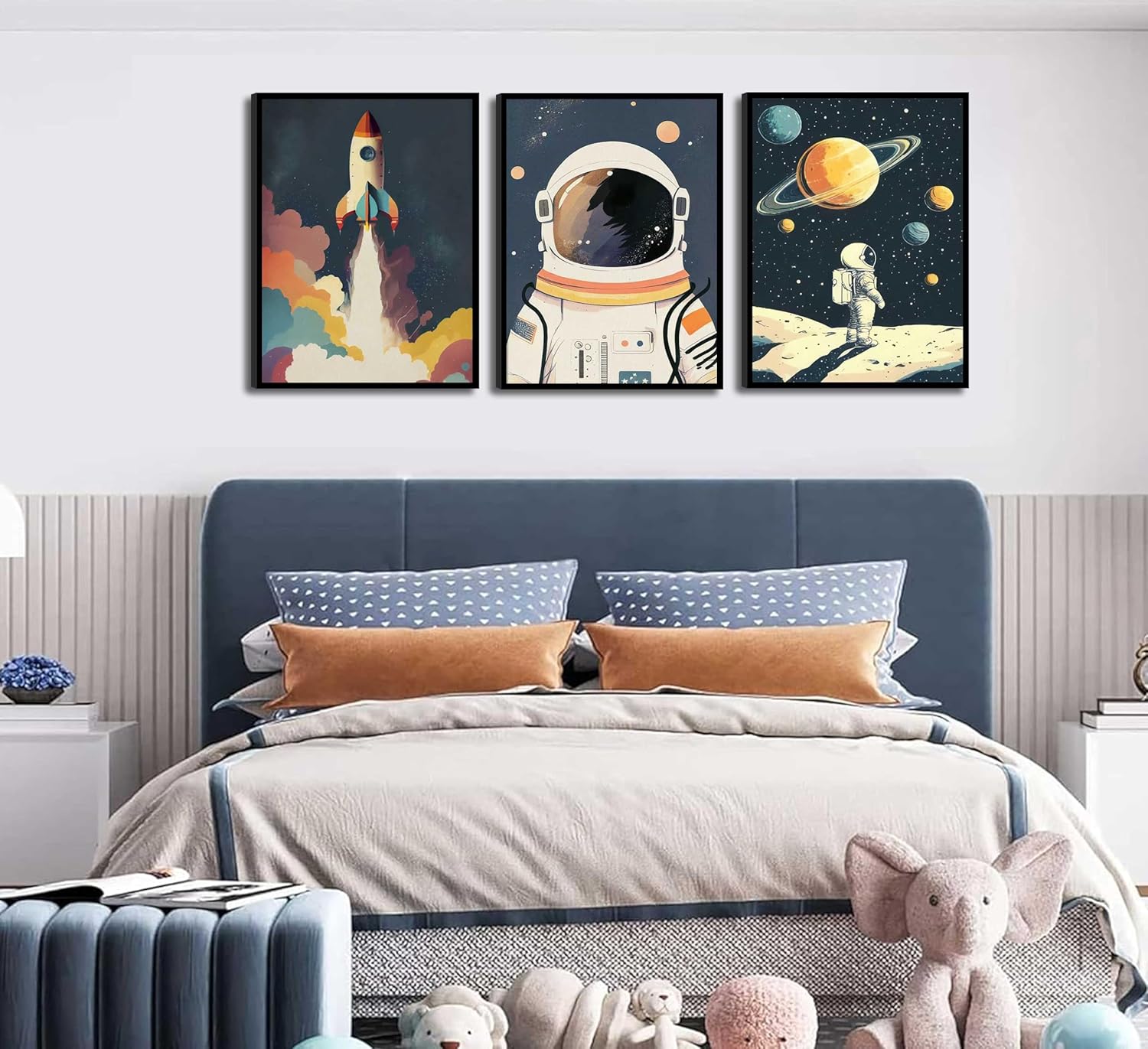 LQUXCSIQ 3Pcs Kids Astronaut Wall Art Nursery Space Astronauts Canvas Painting Explore Dream Galaxy Canvas Prints Funny Planet Pictures Wall Decor for Adventure Kids Bedroom Nursery Room Unframed