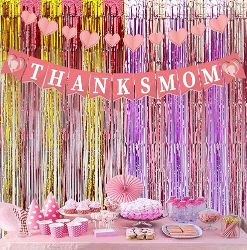 Miniatura 4 de Bcbast Paquete de 2 cortinas de papel de aluminio de oropel de metal mate arcoíris de 3.3 x 8.2 pies, decoración de fiesta para cumpleaños, boda,