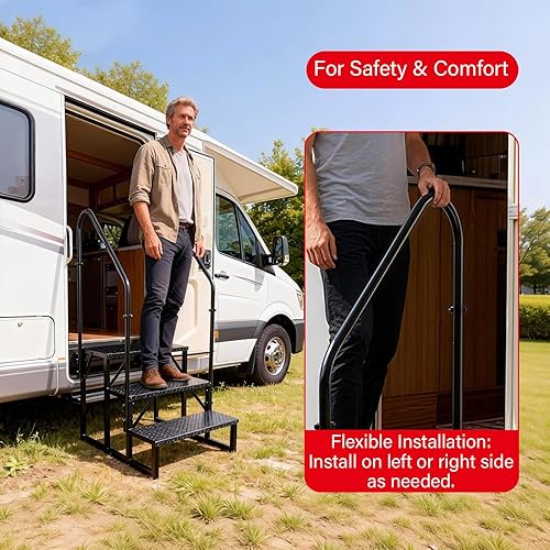 Miniatura 3 de Escalera de taburete para adultos, escalones de piscina con 2 pasamanos, escalera de caravana de 3 escalones, escalones de caravana para remolques