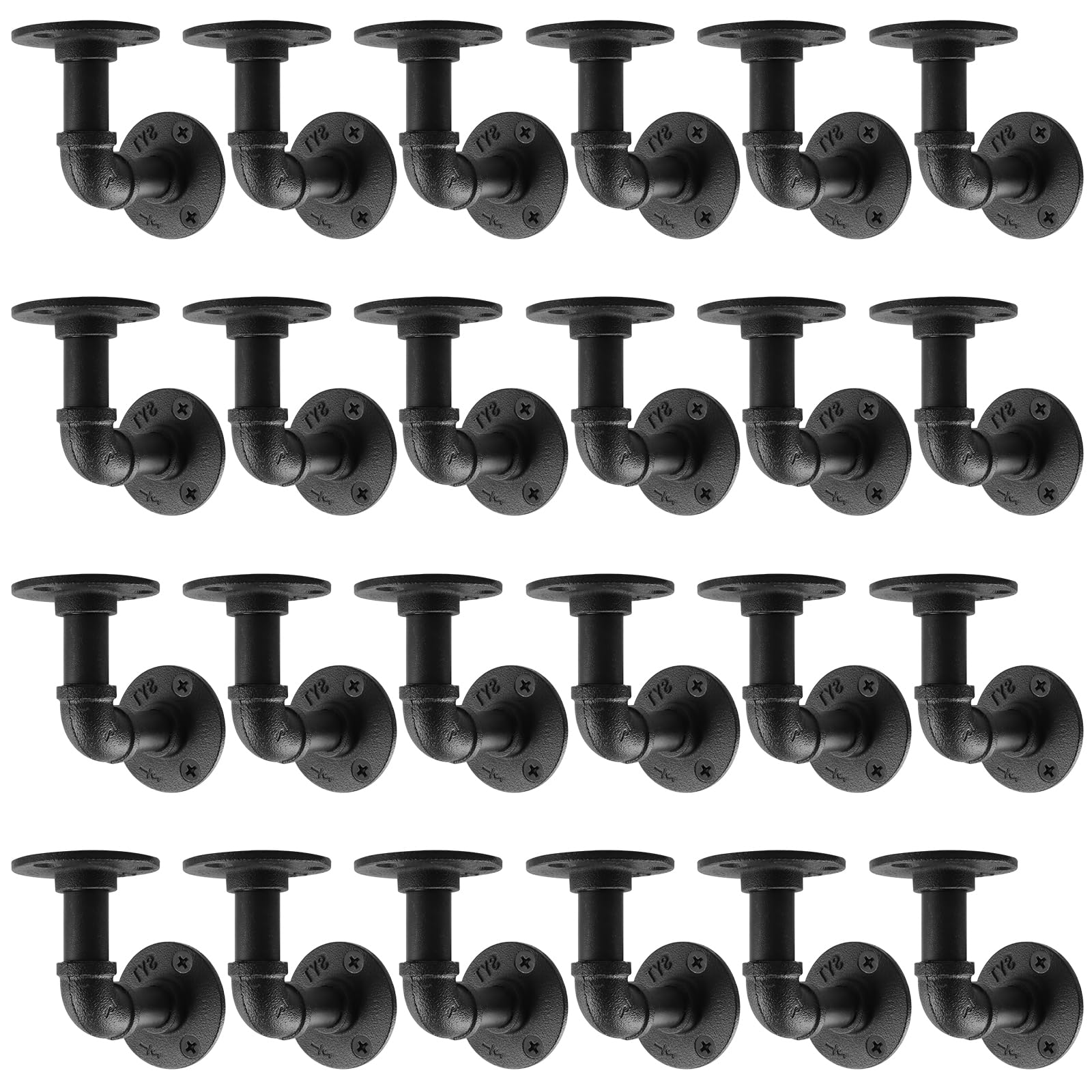 MUZIK Floating Shelf Bracket, 24 Pack Heavy Duty Wall Mount Metal Shelving Brackets for Shelves, Industrial Vintage Black Iron Finish DIY Pipe Shelving (4*4 Inch)