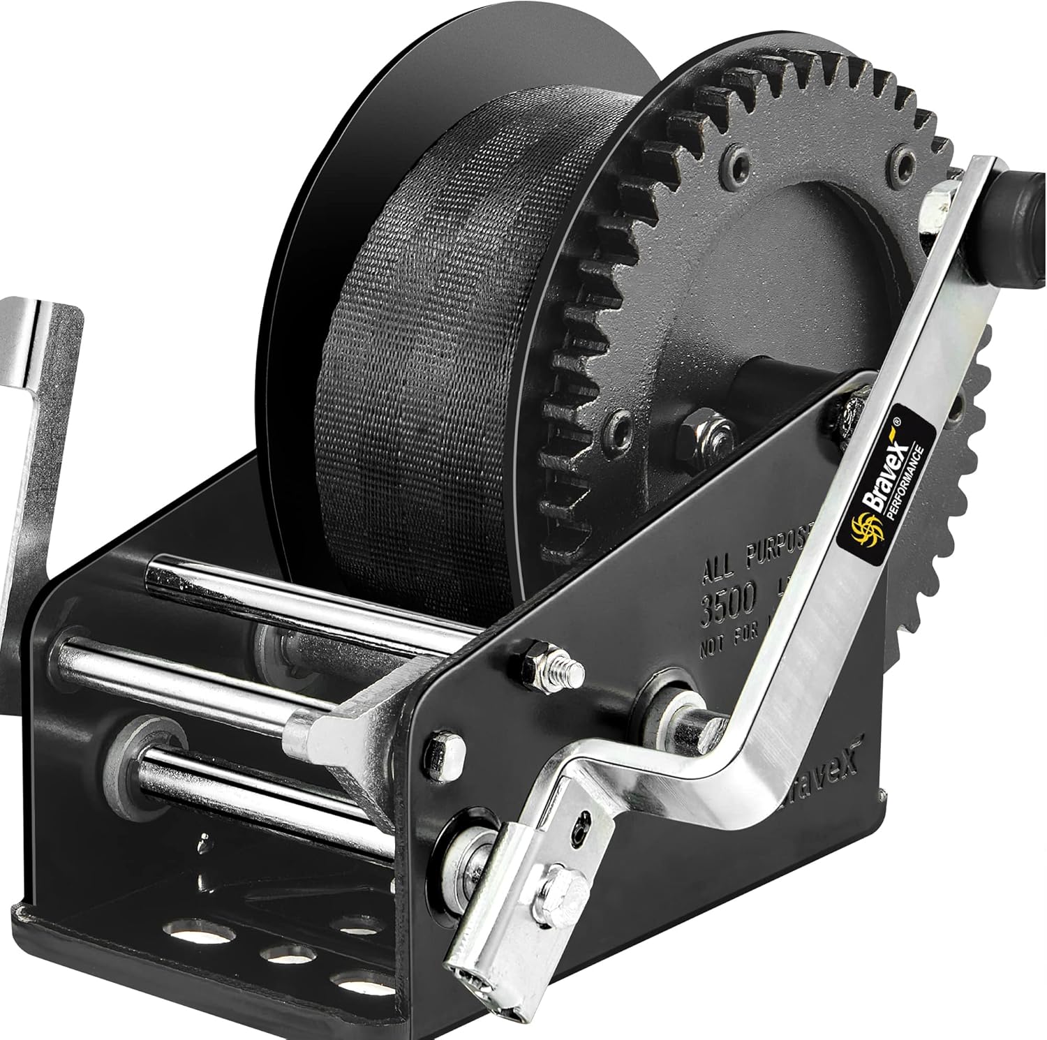 Bravex Boat Trailer Winch 3500lbs with 33FT Strap, Heavy Duty Portable Hand Winch 2 Way Ratchet Ratchet 4:1/8:1 Gear Ratio, Manual Handle Winch Crank Winch for Boat, Trailer, Marine