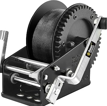 Bravex Boat Trailer Winch 3500lbs with 33FT Strap, Heavy Duty Portable Hand Winch 2 Way Ratchet Ratchet 41/81 Gear Ratio, Manual Handle Winch Crank Winch for Boat, Trailer, Marine