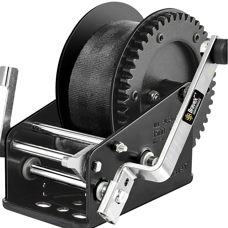 Guincho manual para carreta de barco Bravex 1.587 kg com cinta de 10,1 m 1224-HW-3500