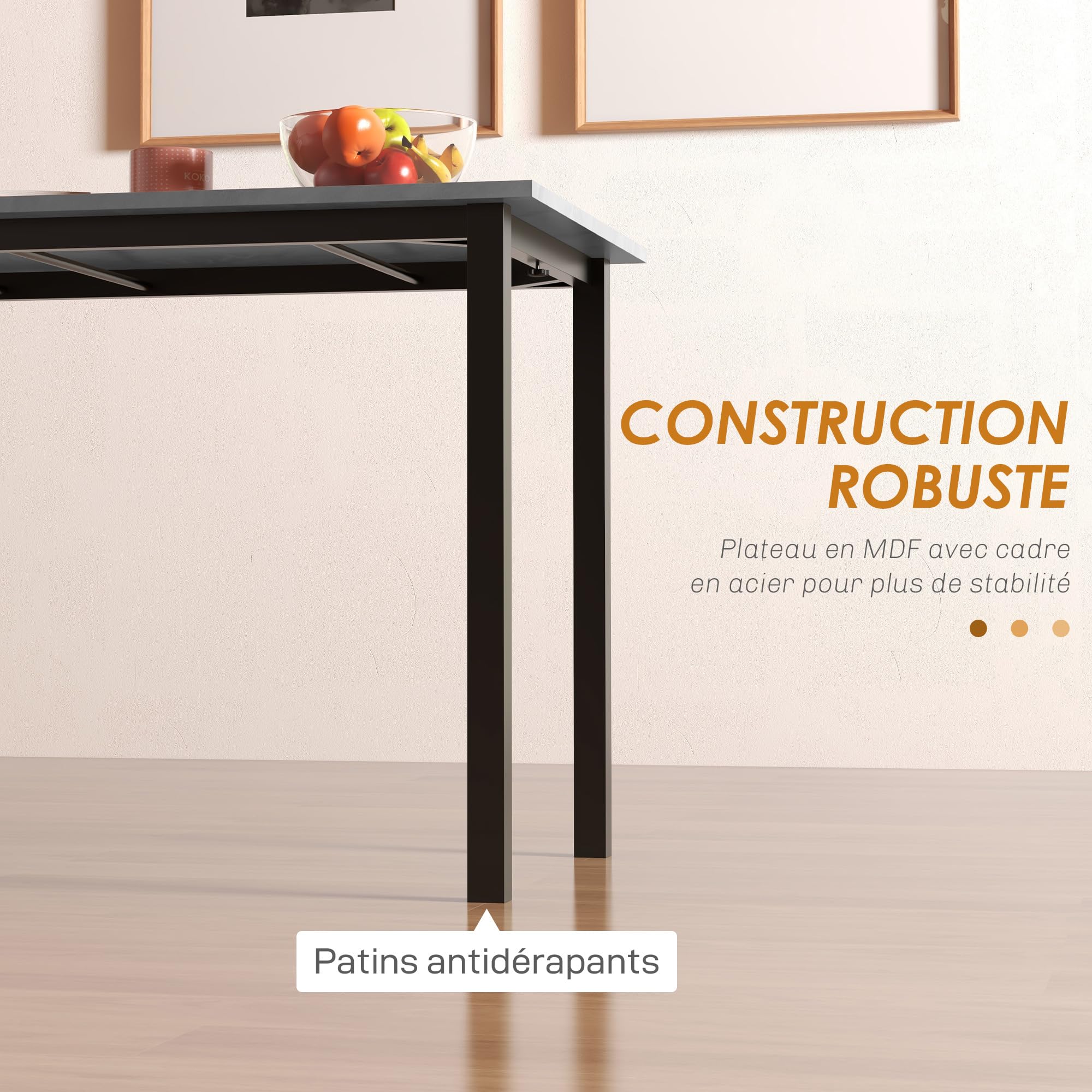 HOMCOM Table à Manger Extensible pour 6 Personnes Grand Plateau Gris Foncé | Table de Cuisine, Cadre en Acier, Design Moderne