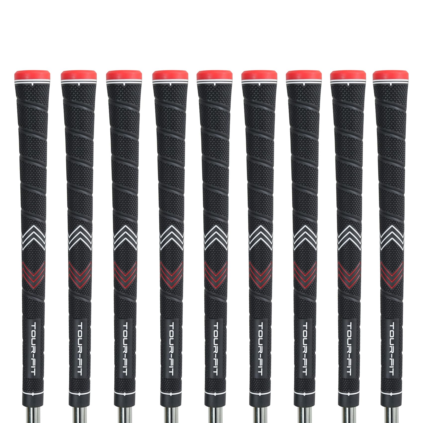 Golf Grips Tour Fit Dual Polymer Wrap 2.0 Golf Grip Free Golf Tape Super Tacky Set of 1/3/6/9/13 (Midsize, Black/Red set of 9)