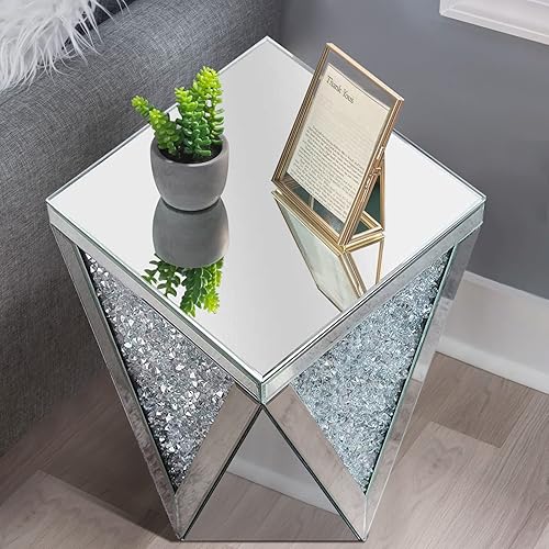 Miniatura 5 de Pregaspor Mesa auxiliar con espejo plateado mesa auxiliar con incrustaciones de cristal mesa de centro pequeña con espejo para sala de estar