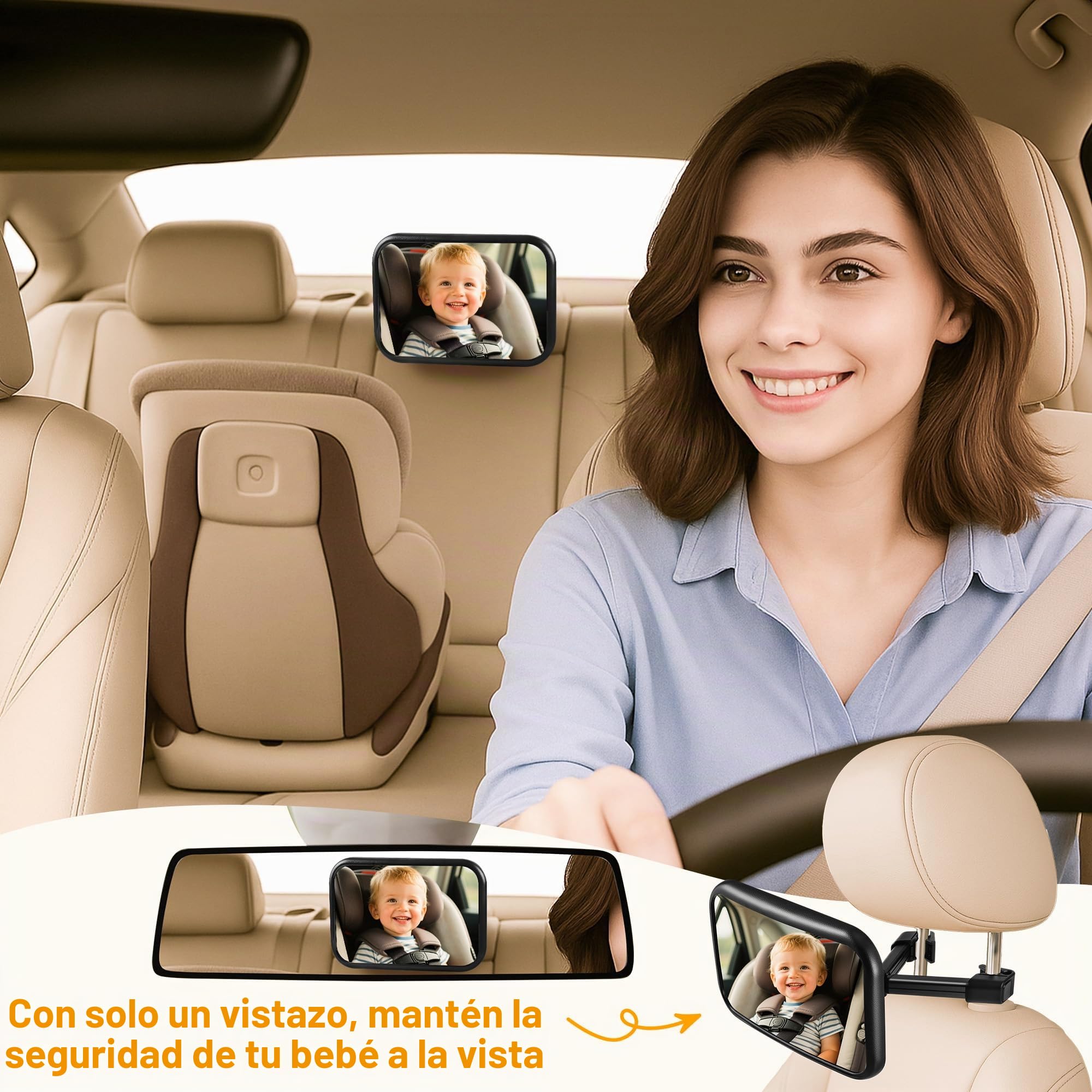 Espejo Coche Bebé, 100% irrompible y 360° giratorio Espejo Coche Bebé Asiento Trasero, Espelho Carro Bebé con clip de sujeción reforzado - accesorio indispensable para coches de recién nacidos