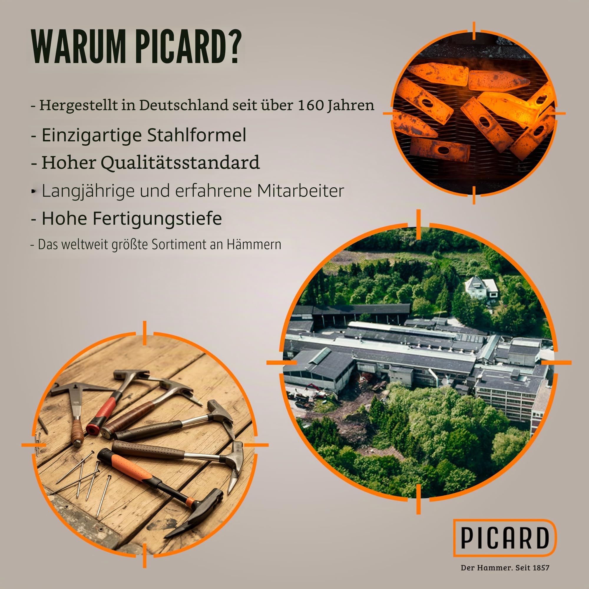 Picard Hammerhammer AluTec | Aluminium & geschmiedeter Stahl | Hybridkopf | Magnetischer Nagelhalter | Ergonomischer Griff | GS geprüfte Sicherheit | VPA zertifiziert