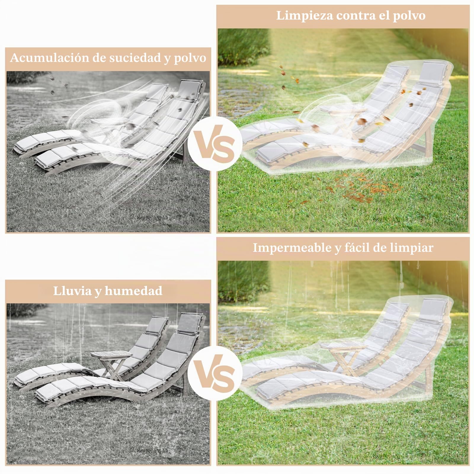 Funda protectora para tumbona de jardín, 200 x 70 x 75 cm, transparente, resistente al agua