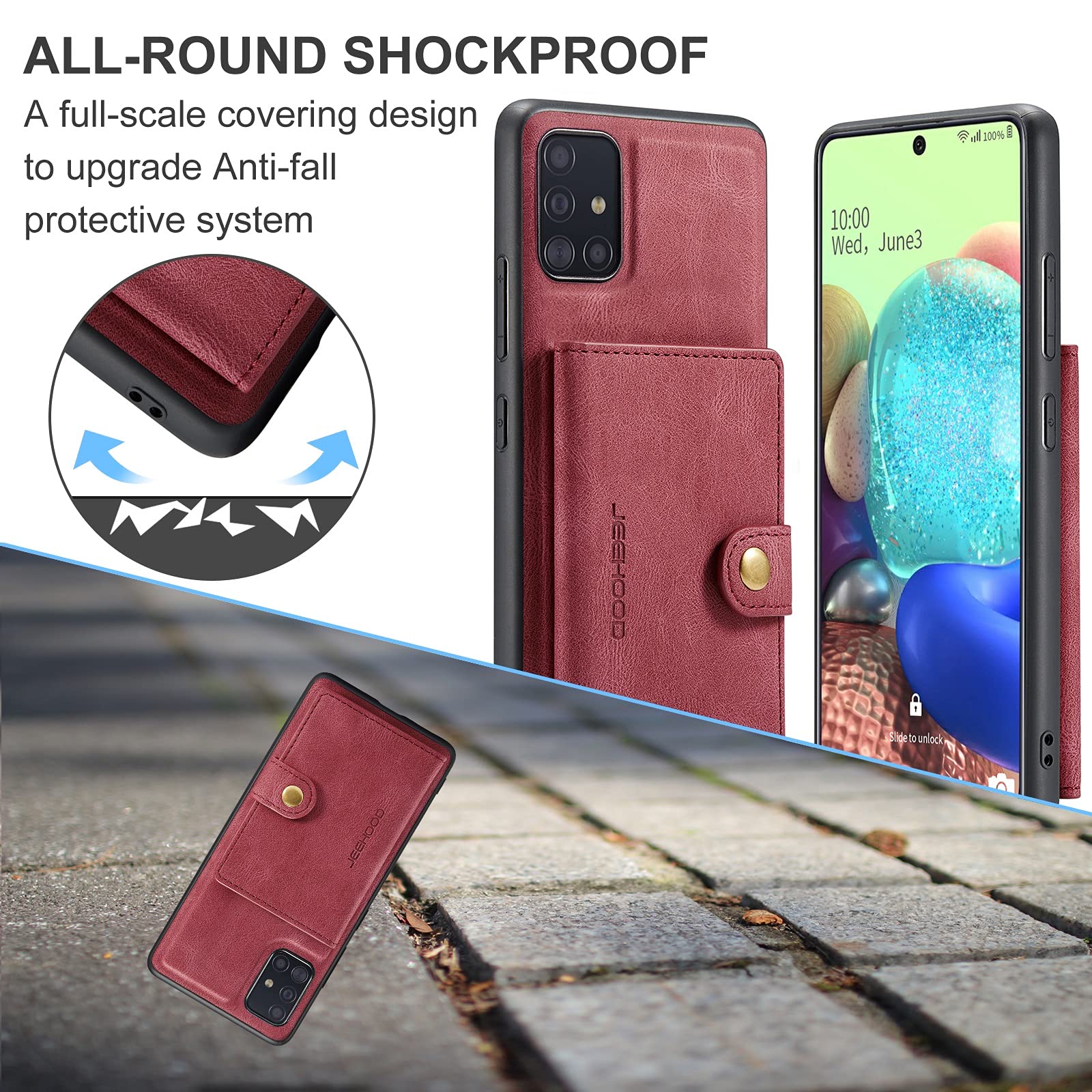 Amazon.co.jp: 携帯電話カバーバンドル Samsung Galaxy A71 5G  ケースウォレット、クレジットカードホルダー付き、マグネット式 2-IN-1 取り外し可能ケース、キックスタンドウォレットケース  耐衝撃カバー、Samsung Galaxy A71 5G 用 ケース(Red) : 家電＆カメラ