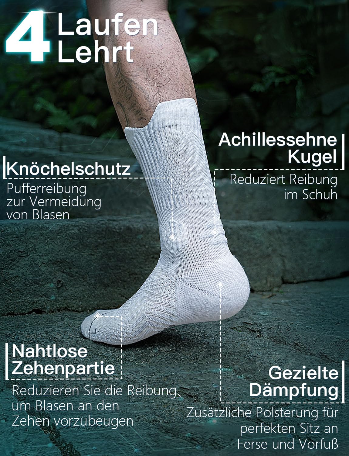 Juclise Laufsocken Kompressions Wandern Bambus Coolmax Anti-Blasen running hiking Sport Gym fahrrad funktionssocken