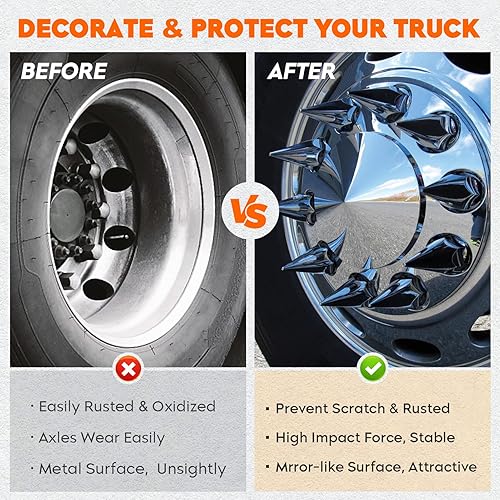 Vista 17 de Youxmoto Cubierta de rueda de eje delantero de 1.299 in para semircamión, plástico ABS cromado, ajuste universal, paquete de 2 Cubierta