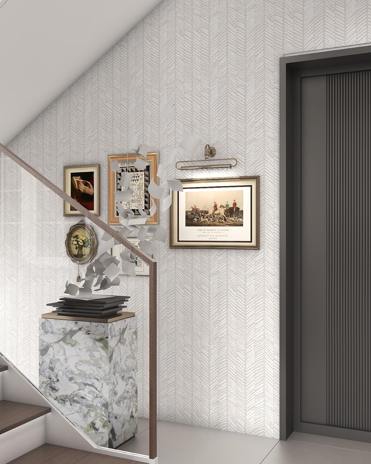 Striped Wallpaper Peel and Stick Wallpaper for Bedroom 17.3"x197" White/Beige Wall Paper Herringbone Self Adhesive Removable Wallpaper Modern Line Contact Paper for Cabinets Bathroom Decor