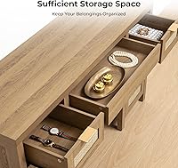 Vista 4 de SICOTAS Tocador de Ratán para Oficina en Casa - 52" Tocador Grande Estilo Granja Bohemio Mesa de Maquillaje con 3 Cajones y 2 Gabinetes