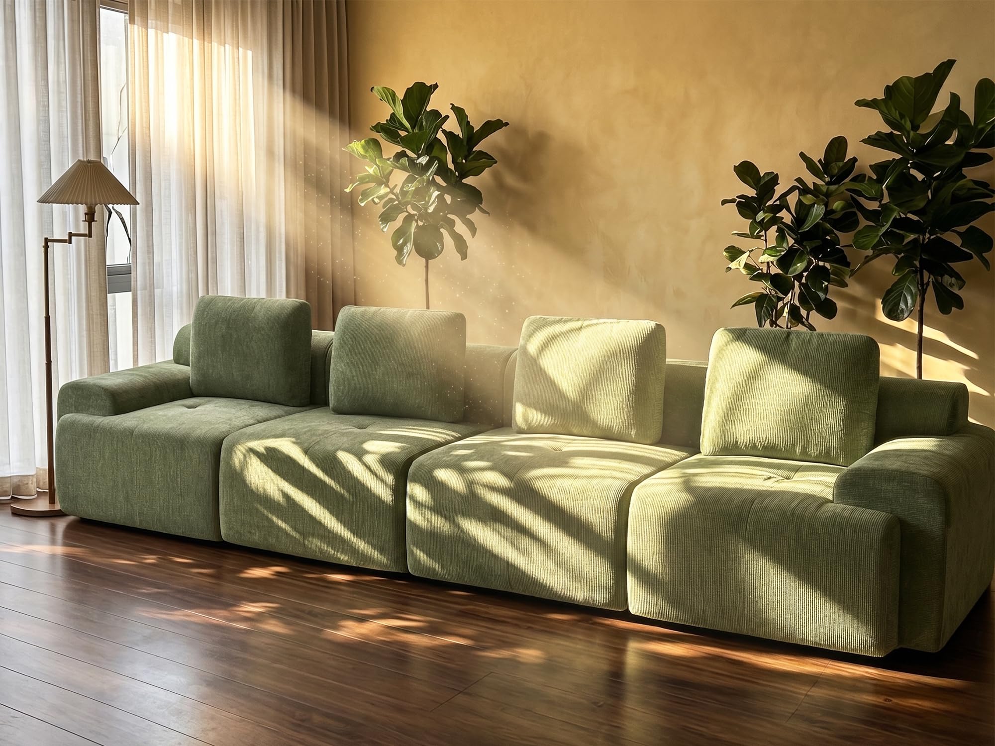 159" Oversized Boneless Couch, Comfort Cloud Sectional Couches for Living Room, Modular Sofa High Back &amp; Extra Deep Seat, No Assembly, Soft Chenille Fabric (Olive Green, 159 inch-（4+0）)