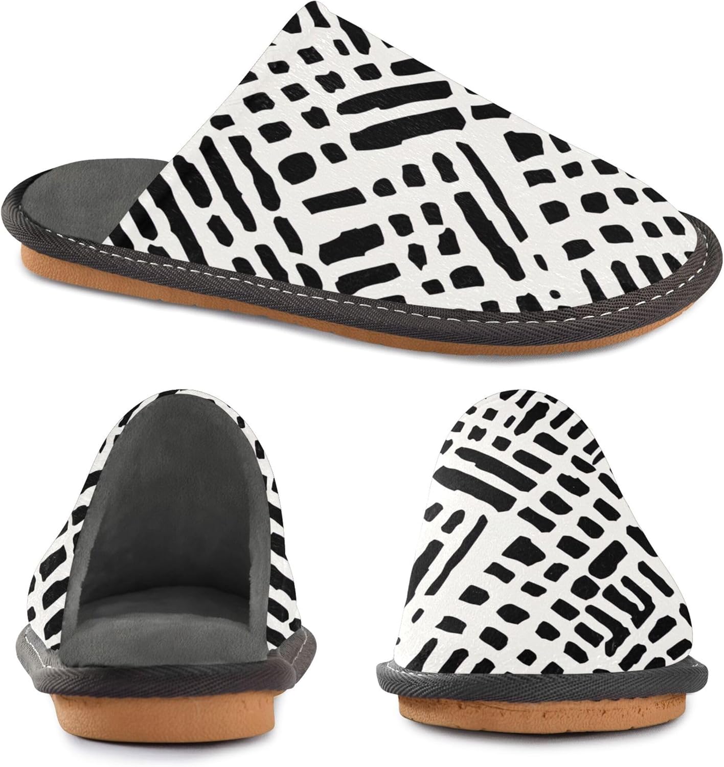 Boho Bohemian Geometric House Slippers – Cozy Fuzzy Slippers for Guests, Washable & Disposable, Perfect for Shoeless Home, Spa & Hotel Use A110483