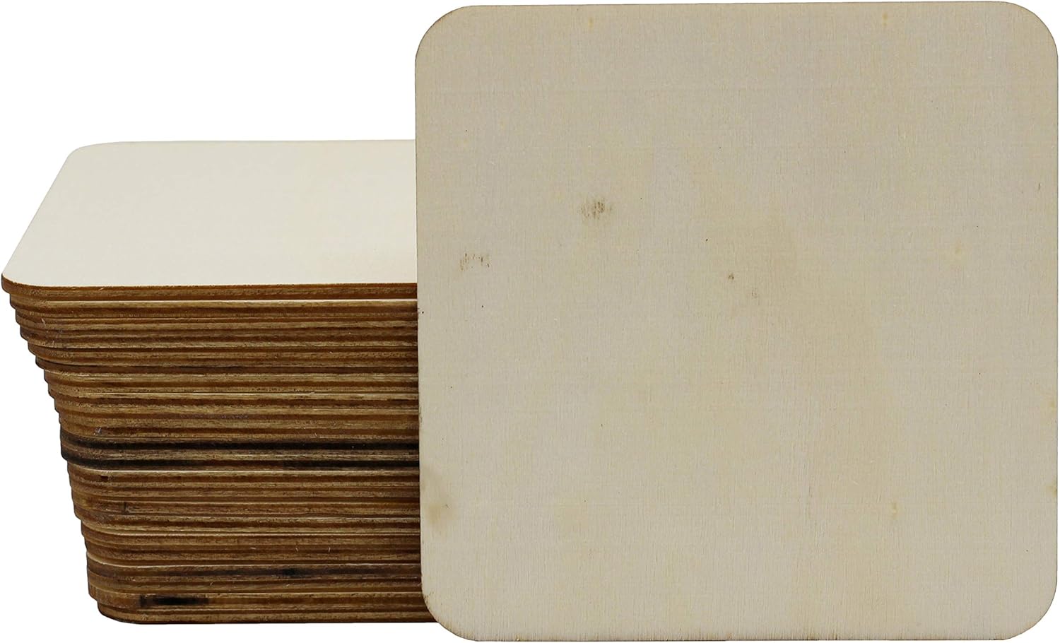 Creative Hobbies 24 Pack - 4 Inch Square Blank Wood Natural Slices Wooden Squares Cutouts for DIY Crafts Painting Staining Burning Coasters, Rounded Corners