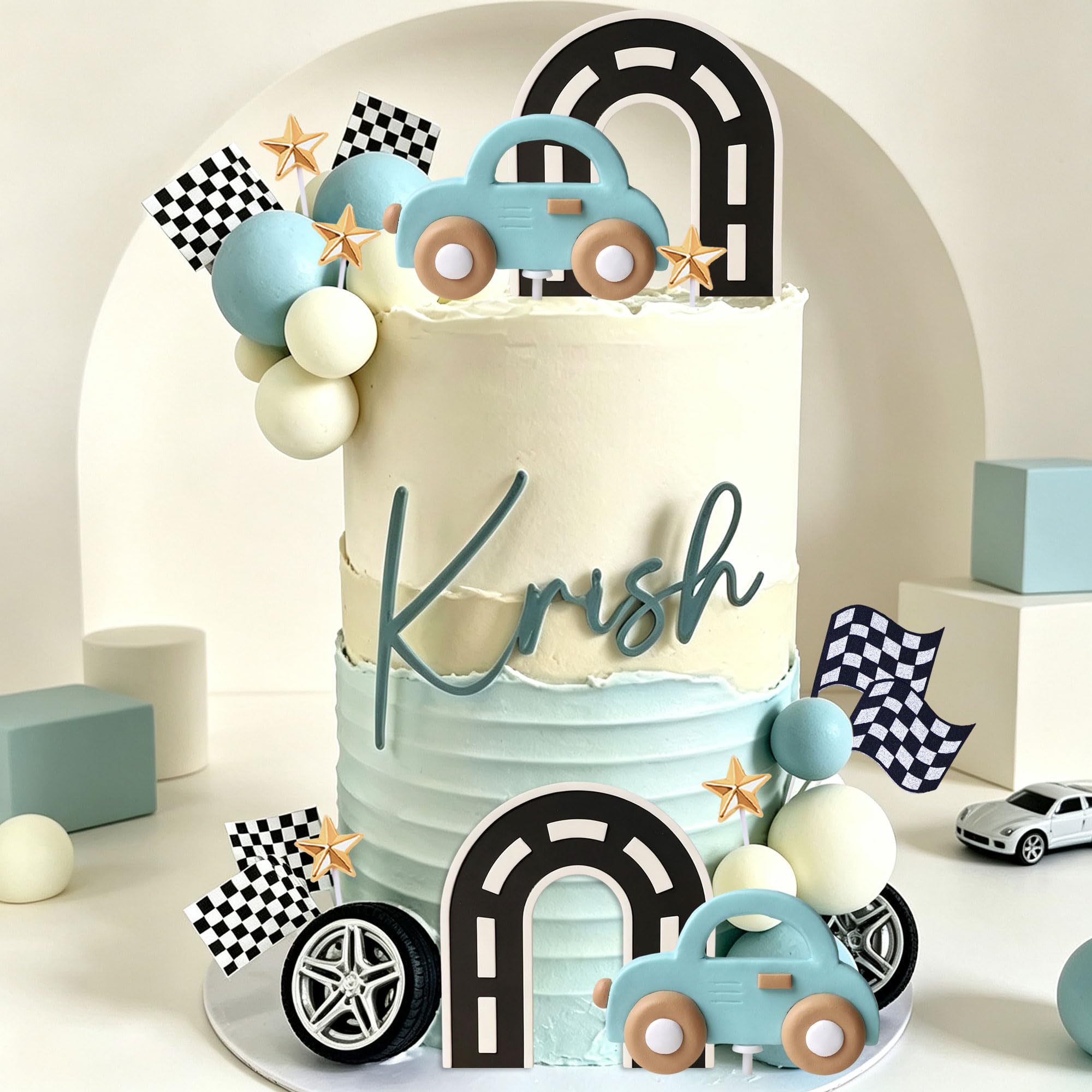 Race Car Cake Decorations Car Cake Topper Checkered Flag Cake Topper Two Fast One Fast Three Four Speed Birthday Supplies Decorations
