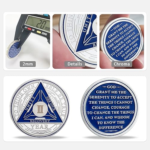 Miniatura 4 de Juego de monedas de sobriedad triangulares originales de 1 año  Medallón AA de número romano plateado con cápsula protectora  Ficha de aniversario